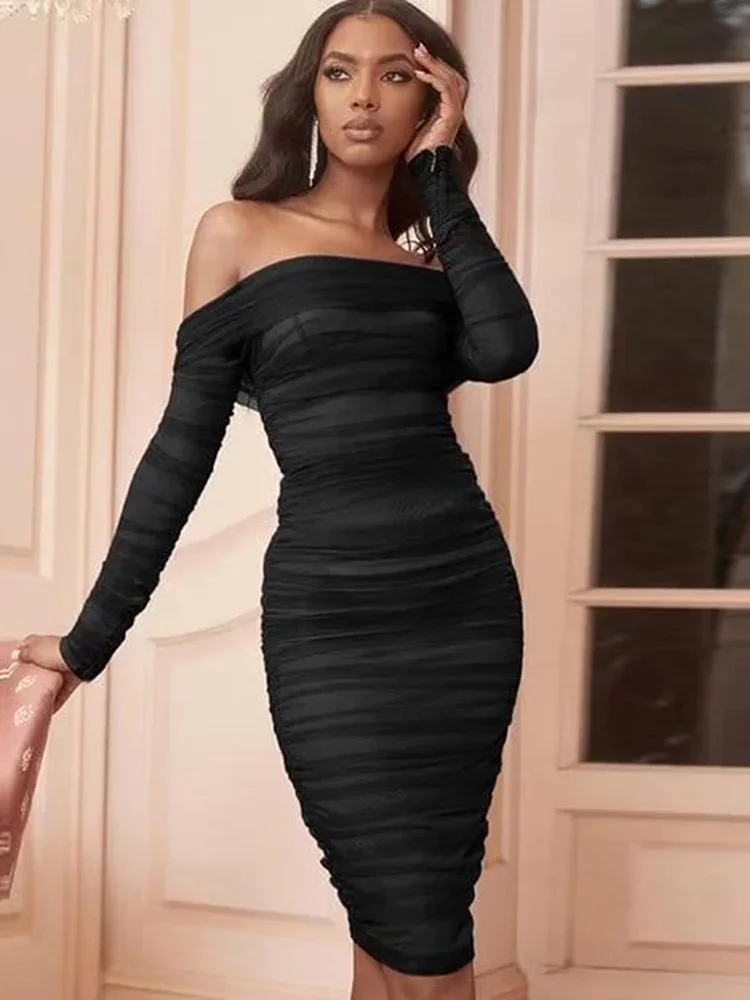 2023 Herbst kleider für Frauen solide von der Schulter plissiert figur betontes Kleid vestidos de mujer lässig elegant Mini Robe weiblich