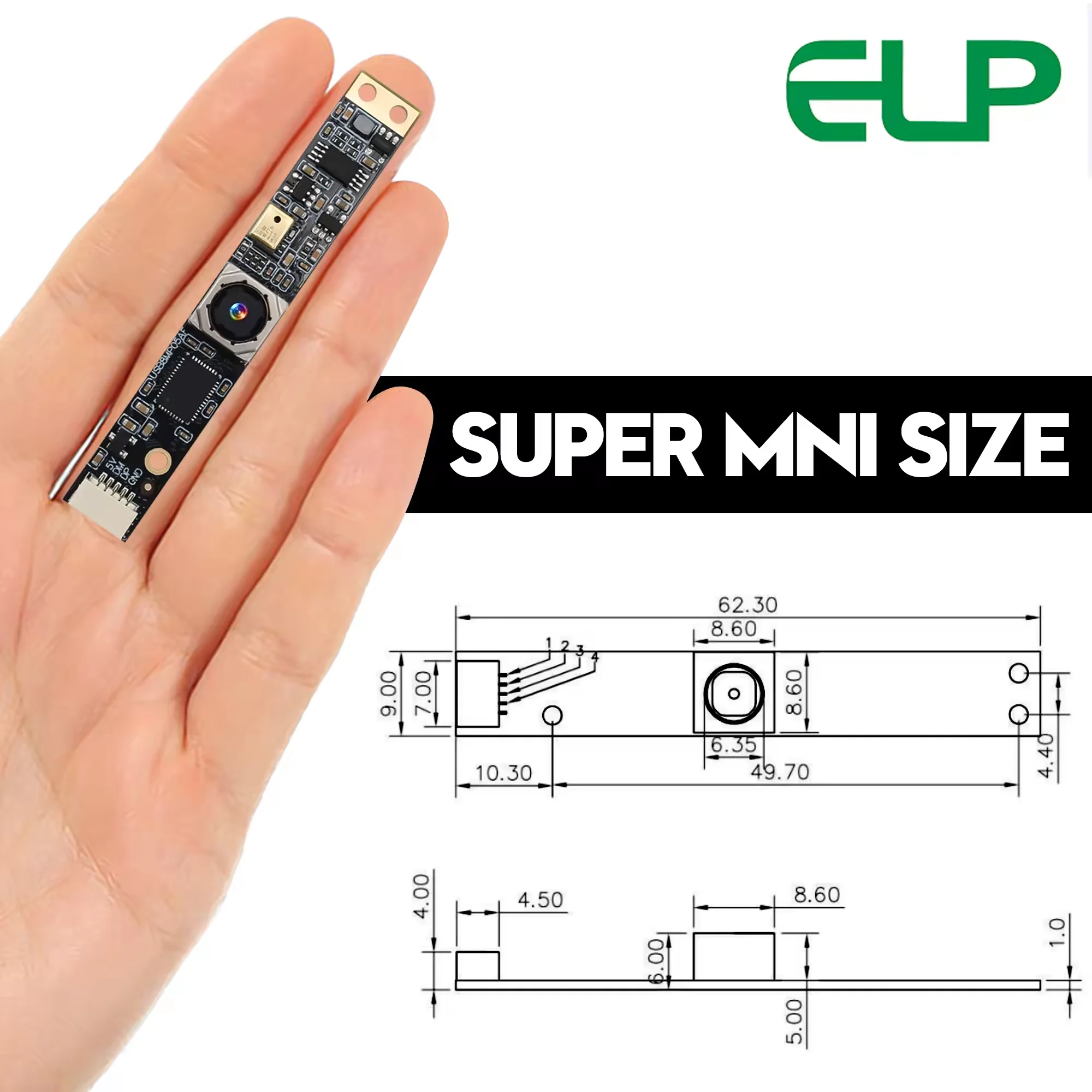 ELP 8MP USB Camera Module Mini Autofocus Webcam with Wide Angle No Distortion Lens for Windows Mac Linux Laptop PC