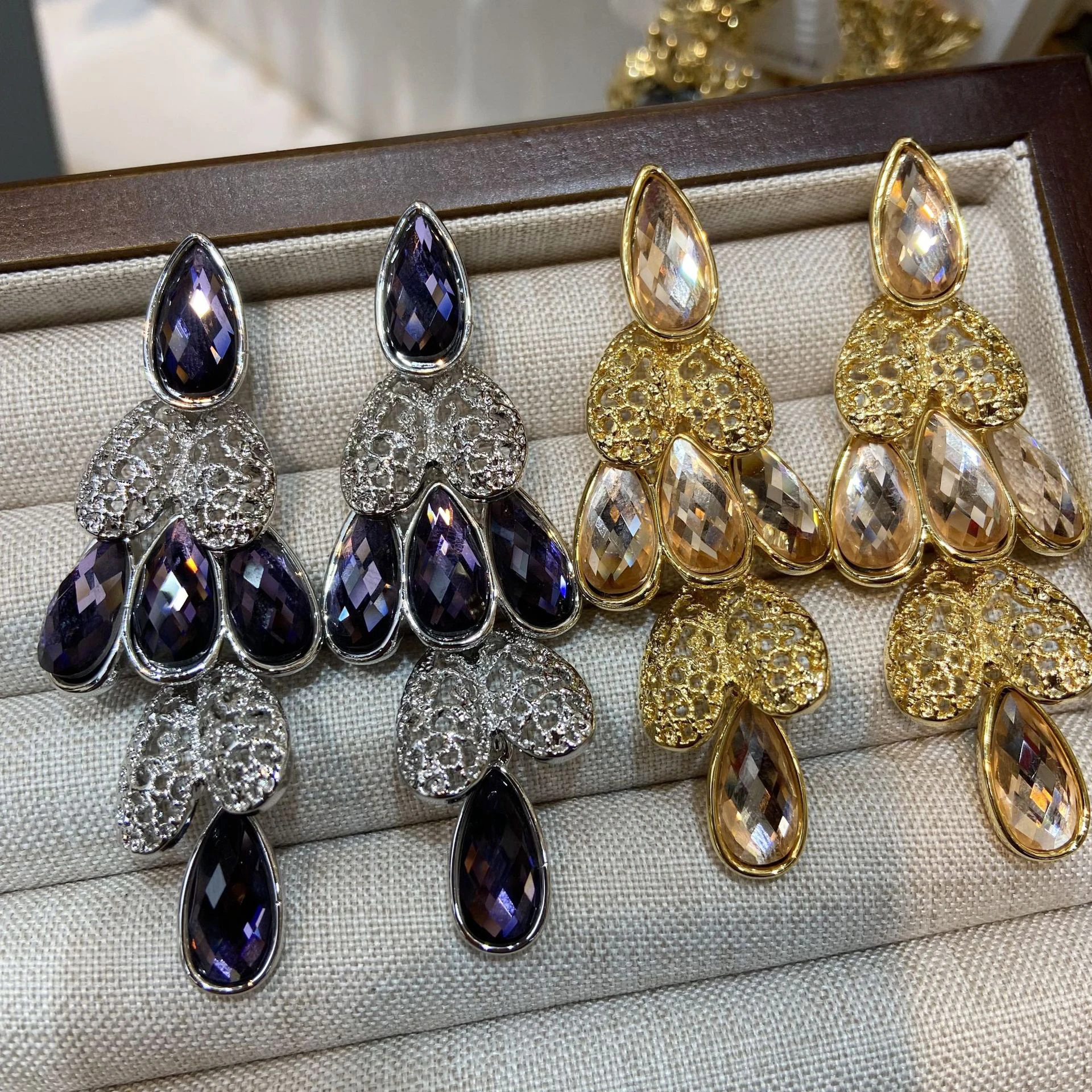 Long Tassel Earrings for Women Purple Champagne Teardrop Dangle Earrings