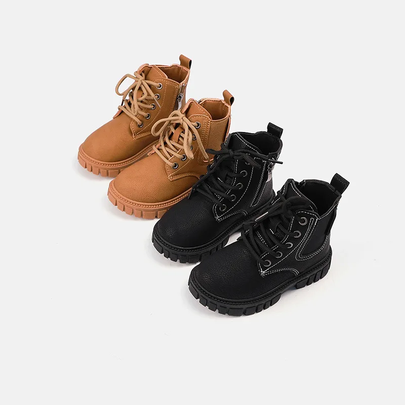 Mumoresip Children Retro Boots Spring Autumn Simple Non-slip Leather Boots for Boys Girls Thick Bottom Kids Ankle Short Boots