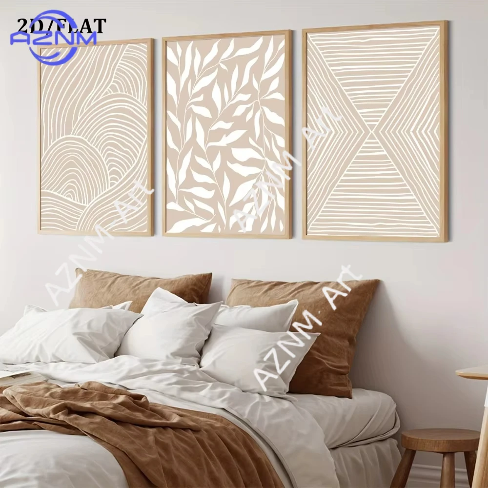 1PC/3PCS Neutral Beige Abstract Murals and Geometric Plant Patterns Bohemian Style for Living Room and Bedroom Decoration