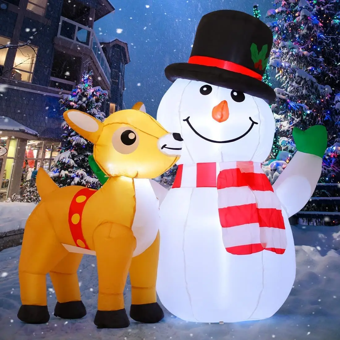 5.2ft Christmas Snowman Inflatables Outdoor Decorations, Blow Up Snowman Reindeer Inflatable with Built-in LEDs for Christ