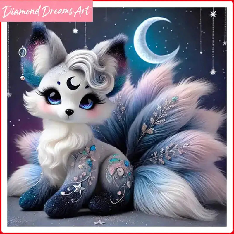 5D DIY Nine-tailed Fox Diamond Painting New Arrivals 2025 Full Square Round Diamond Mosaic Handmade Gift Wall Decor,frameless