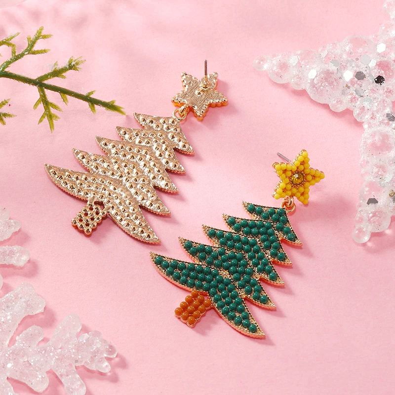 New Fashion Star Christmas Tree Earrings for Women with Advanced Design, Light Luxury Earrings, European and American Fashion Br