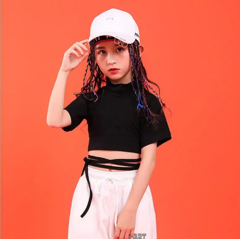 Camiseta de algodón para niños, Ropa de baile de salón, Ropa de baile, trajes de baile callejero, disfraces de Hip Hop para niñas, moda