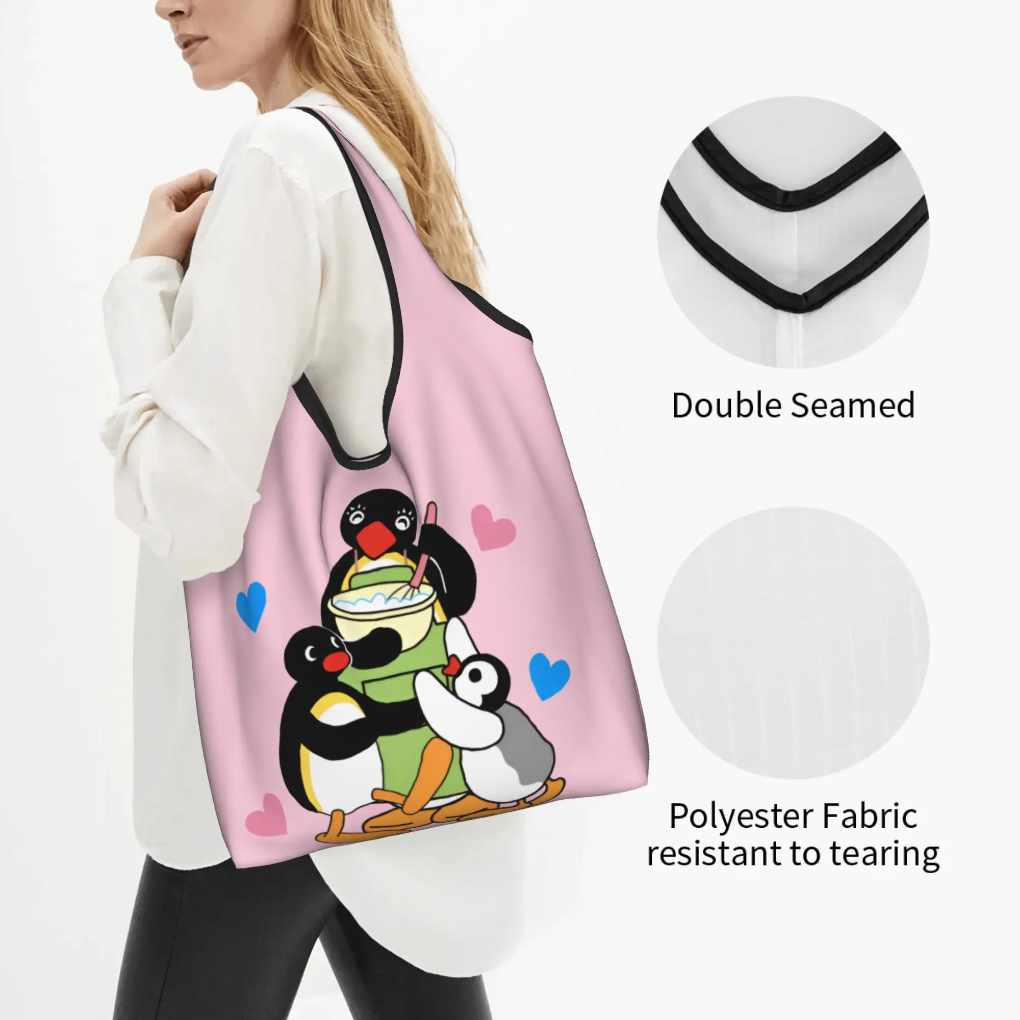 Recycling Penguin Cartoon Manga Shopping Bag Women Tote Bag Portable Japan Grocery Shopper Bags