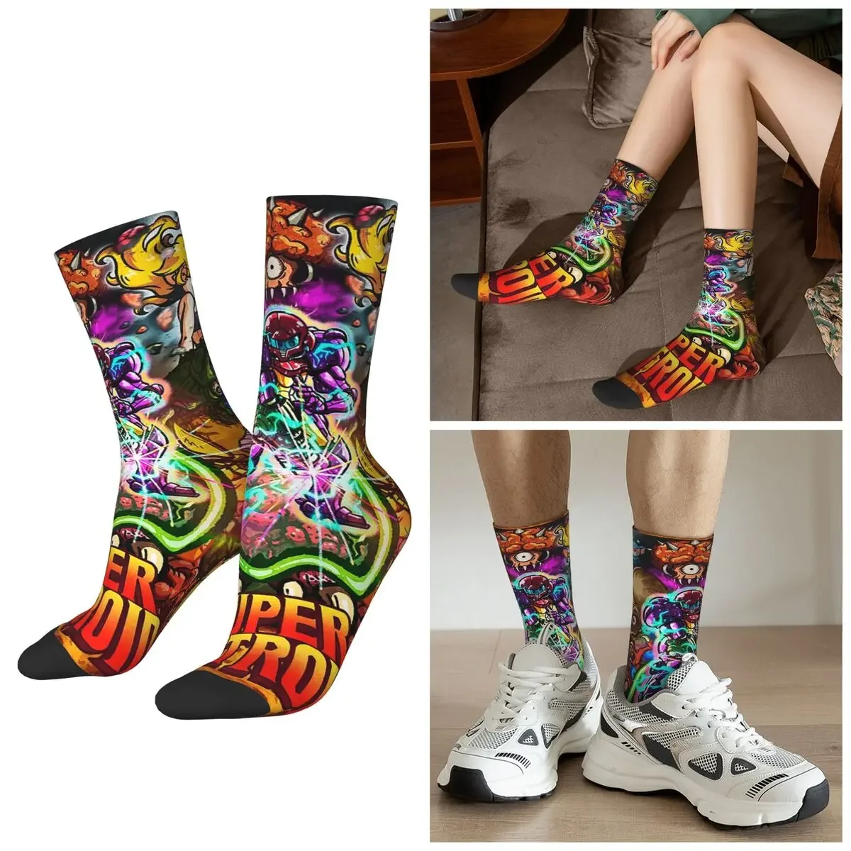 

All Seasons Super Metroid Large Game Socks Harajuku Sport Middle Tube Socks Casual Stockings for Men Women Valentine's Day Gifts