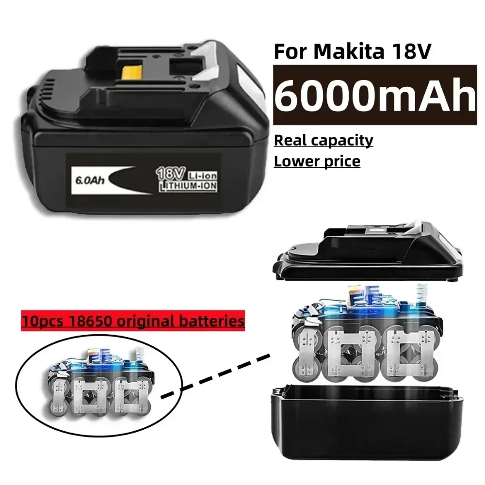 

For Makita Rechargeable Power Tool Battery, 18650 Lithium-ion Battery Pack , 6.0 Ah 18V LXT BL1860B BL1860BL1850 BL1830