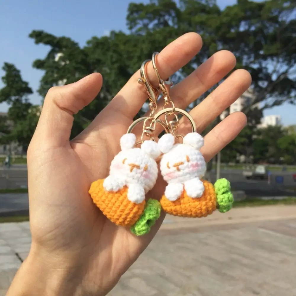 Jewelry Gift Handmaking Crochet Keyrings Cartoon Carrot Animal Bunny Keyrings Knitting Cute Rabbit Pendant Bag Charm