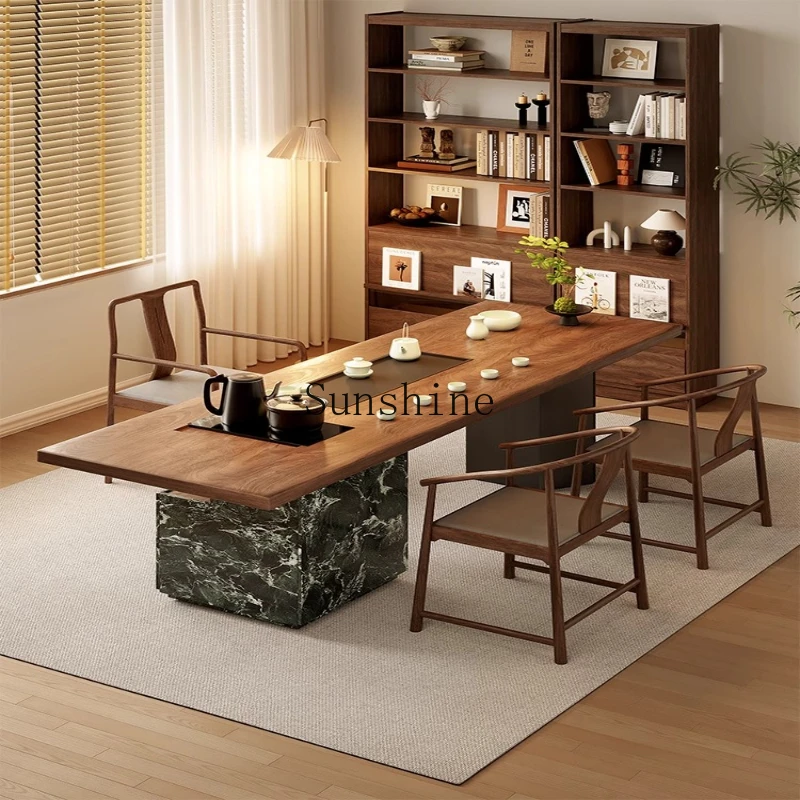 

New Chinese North American black walnut large board office tea table and chair combination