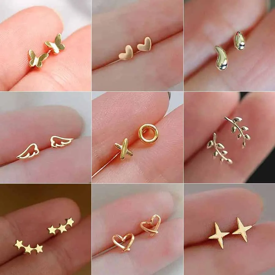 925 Silver Needle Silver Color Simple Xo Leaf Small Stud Earrings for Women Hypoallergenic Daily Wear Ear Girls Pierc Gifts