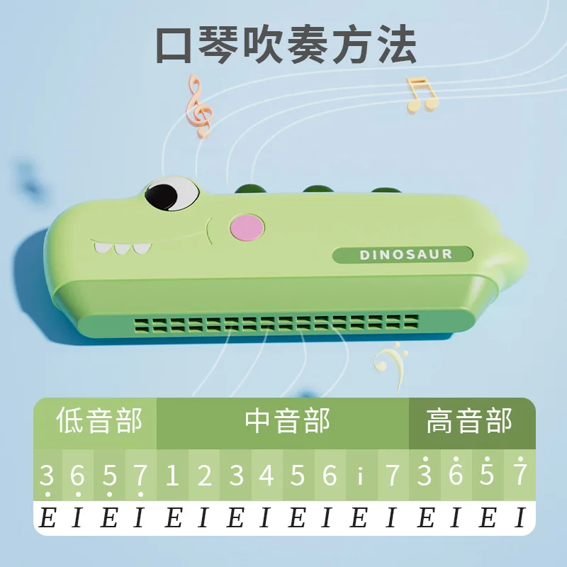 Harmonijka kartonowa z 32 otworami, kształt dinozaura, harmonijka z ustami rekina, instrument muzyczny, zabawka edukacyjna dla najmłodszych, zabawka rozwijająca inteligencję, prezent dla początkujących dzieci.