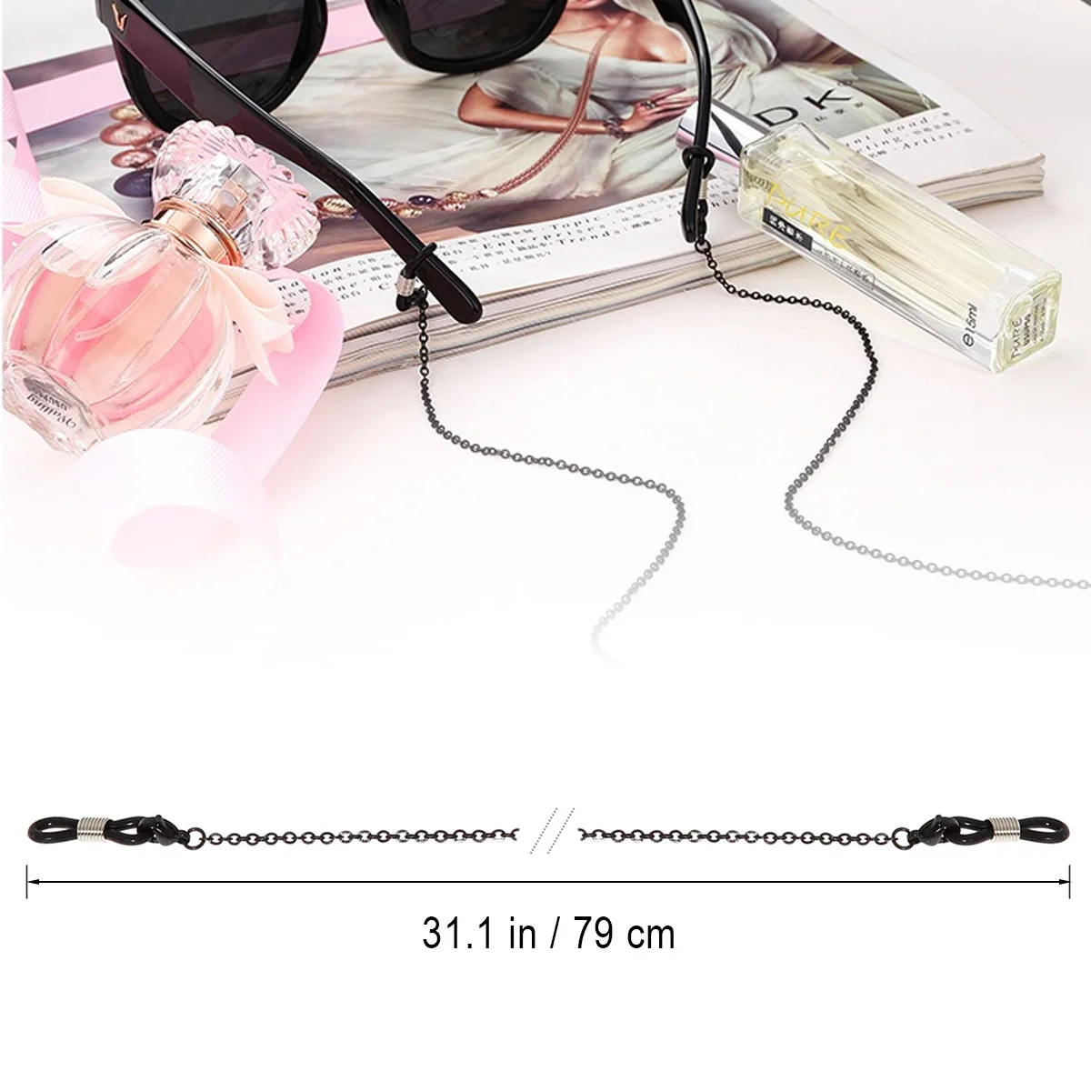 

Spectacles Eyeglasses Sunglasses Chain 79cm Stainless Steel Anti Slip Rubber Ends Stylish Durable Decorative Glasses Necklace