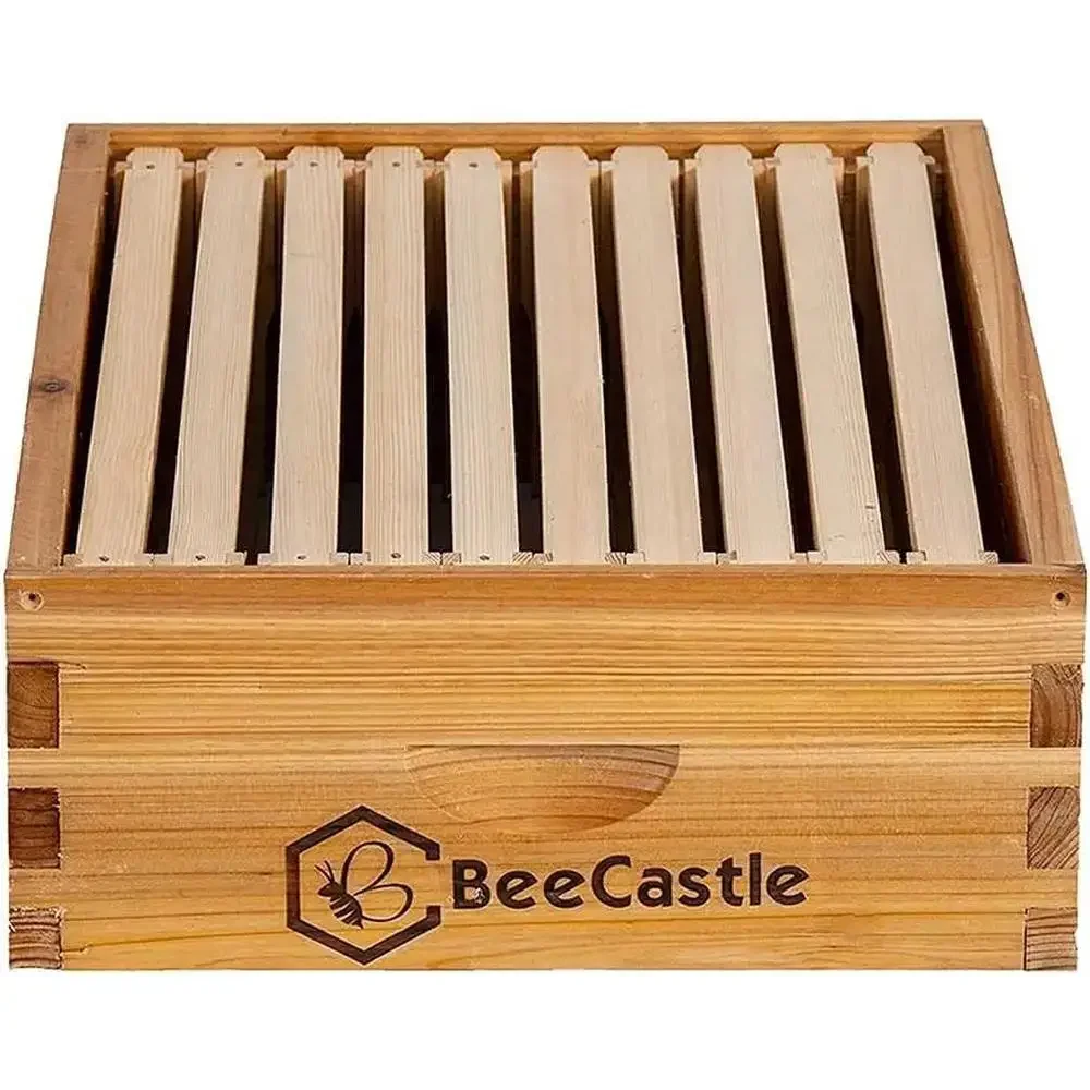 Medium Fir Wood Beehive Box with Dovetail Joints & Beeswax Coated Foundation Sheets Assembled Honey Super Bee Box 10 Frame