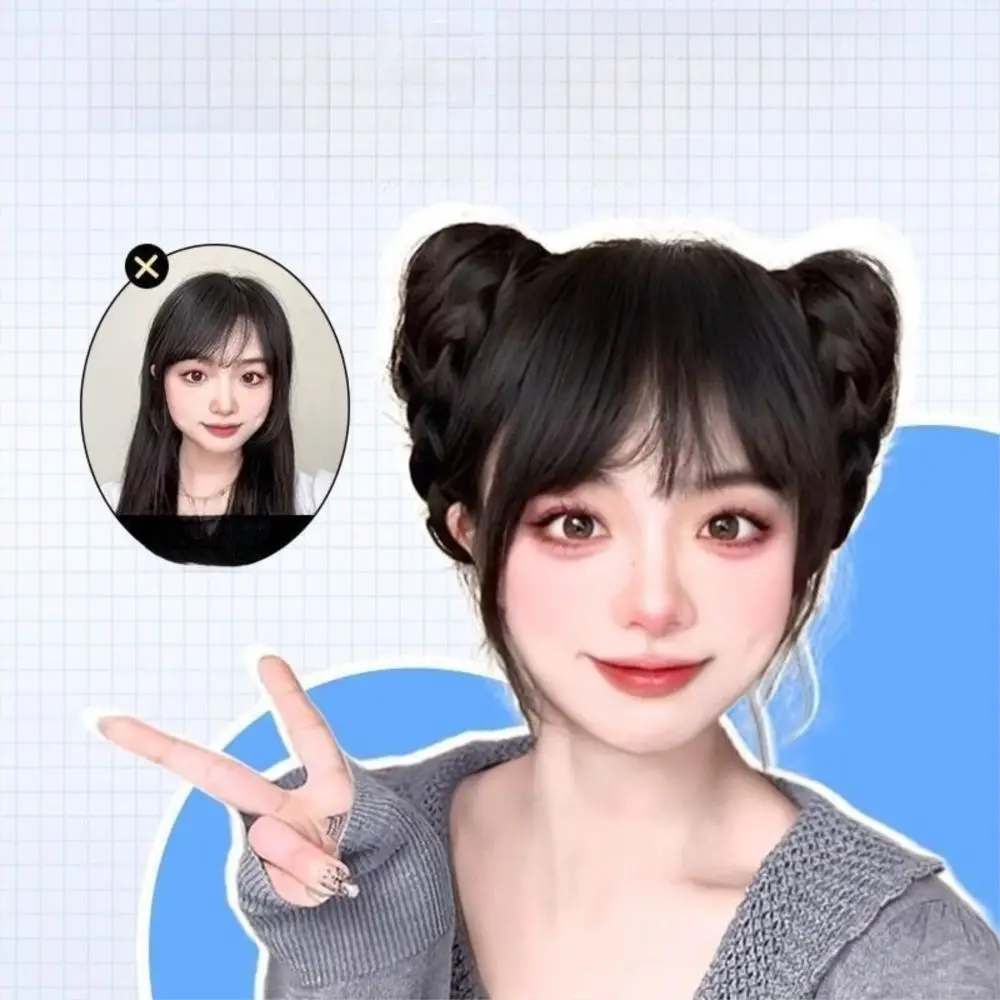New Synthetic Cat Ear Wig Bag Natural Brown Cat's Ear Hair Bun Fluffy Black Bun Head Wig Hair Accessories
