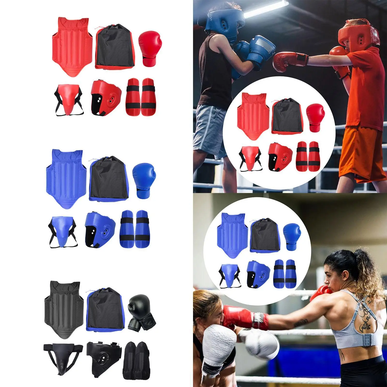 

Taekwondo Sparring Gear Boxing Headgear for Adults Crotch Protector Body Protector Set for Sanda Sparring Karate Kickboxing Mma