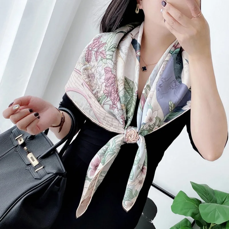 BirdTree, 19MM 100%Pure Slik Elegant Kerchief, 108cm Retro Printing, Mom Gift Commute Chic Scarf, 2024 Summer Autumn A465131QC