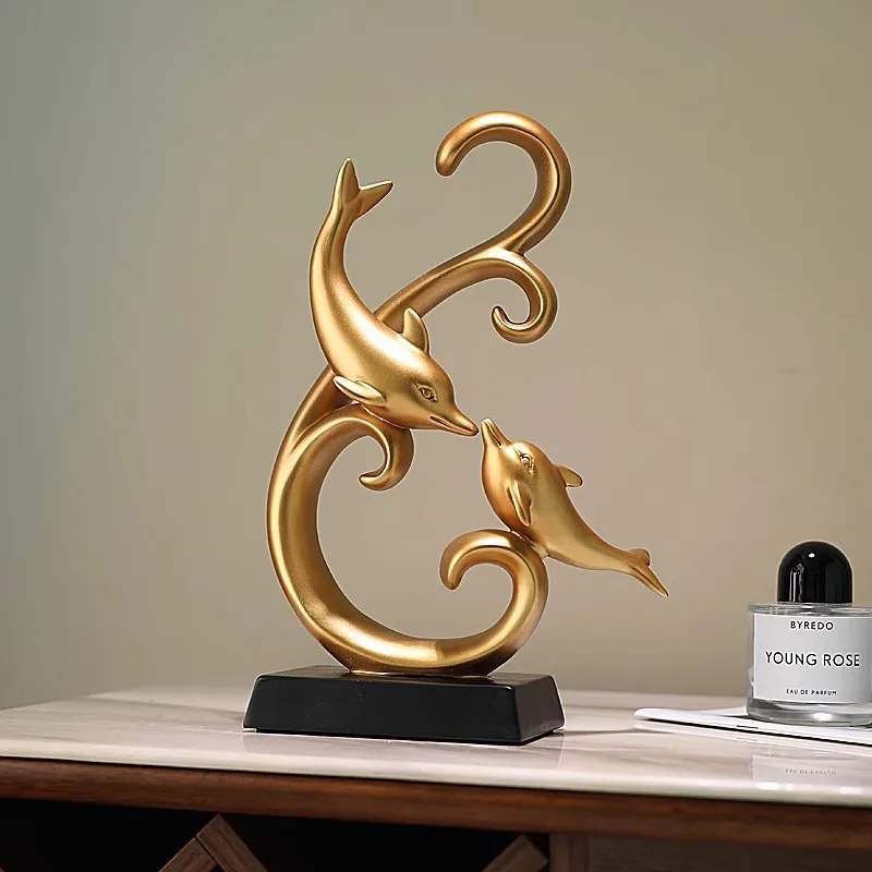Dolphin Sculpture Modern Home Decor Luxury Animal Figurine Living Room TV Cabinet Shelf Ornament Unique  Nordic Resin Crafts Art