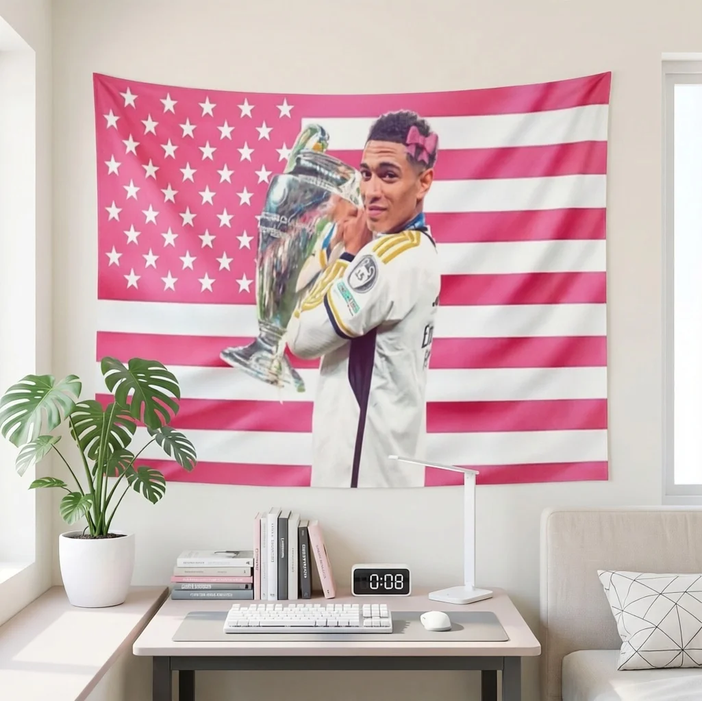 Football Star Bellingham Pink American Flag Wall Tapestry PolyesterPrint Wall Hanging Cool Decor Dorm Bedroom Background Fan