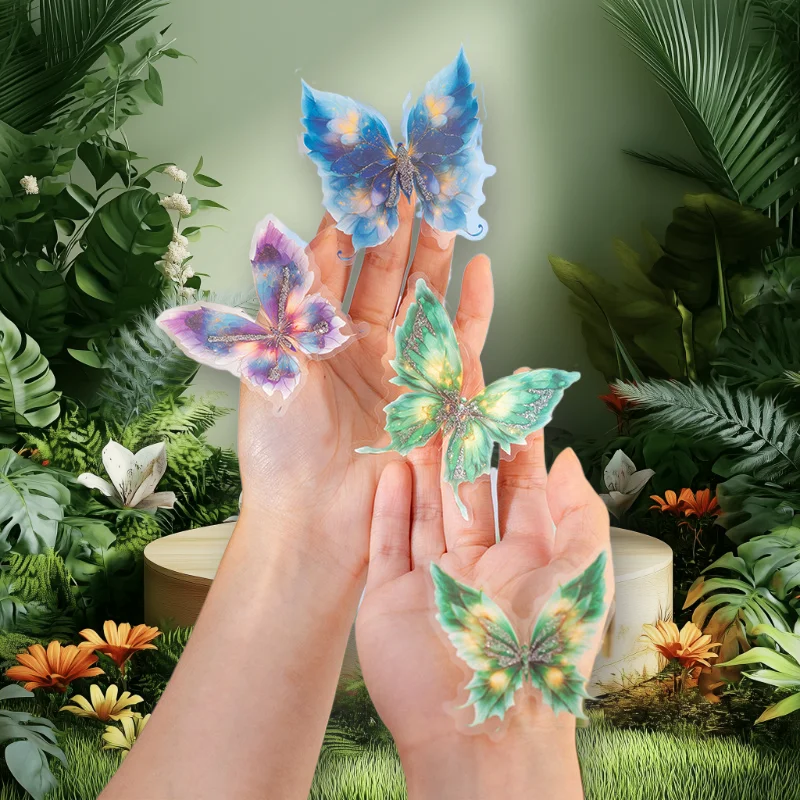 

1 упаковка/3 упаковки, серия «плавкий свет, бабочка», 3D золотая фольга, наклейки для домашних животных, материалы для базового коллажа, 6 видов конструкций