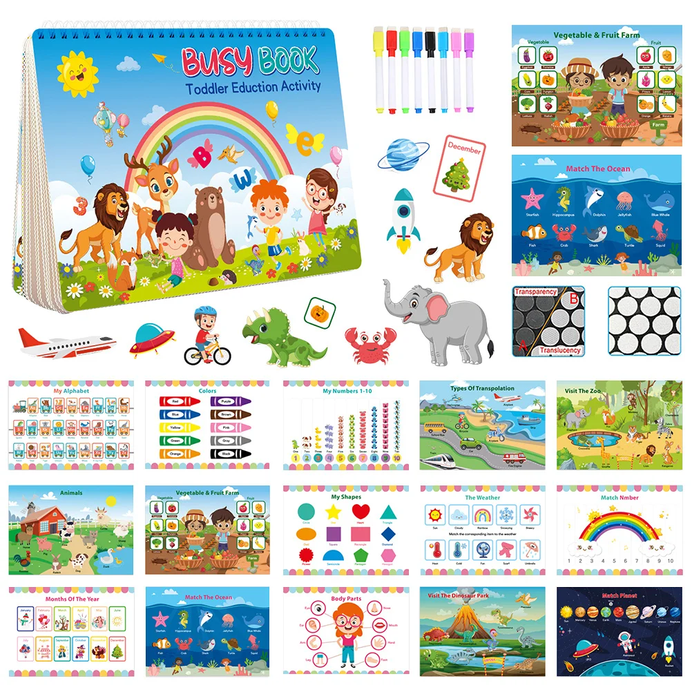 1Set Cognition Sticker Book Kids DIY Educational Decals Cartoon Pattern -on Learning Preschool Classroom
