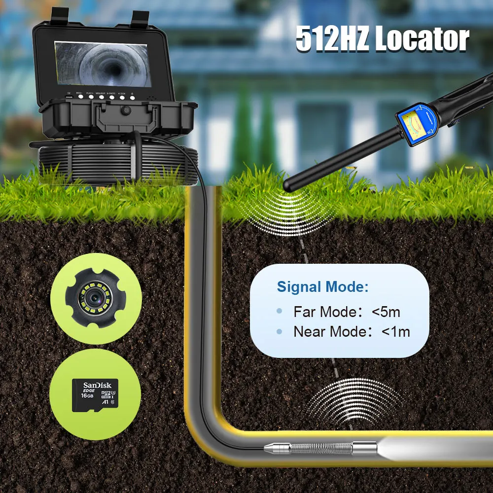 

MAOTEWANG Pipe Camera 512Hz Transmitter and Locator Receiver Sonde Pipe Sewer Drain Camera for repair replace