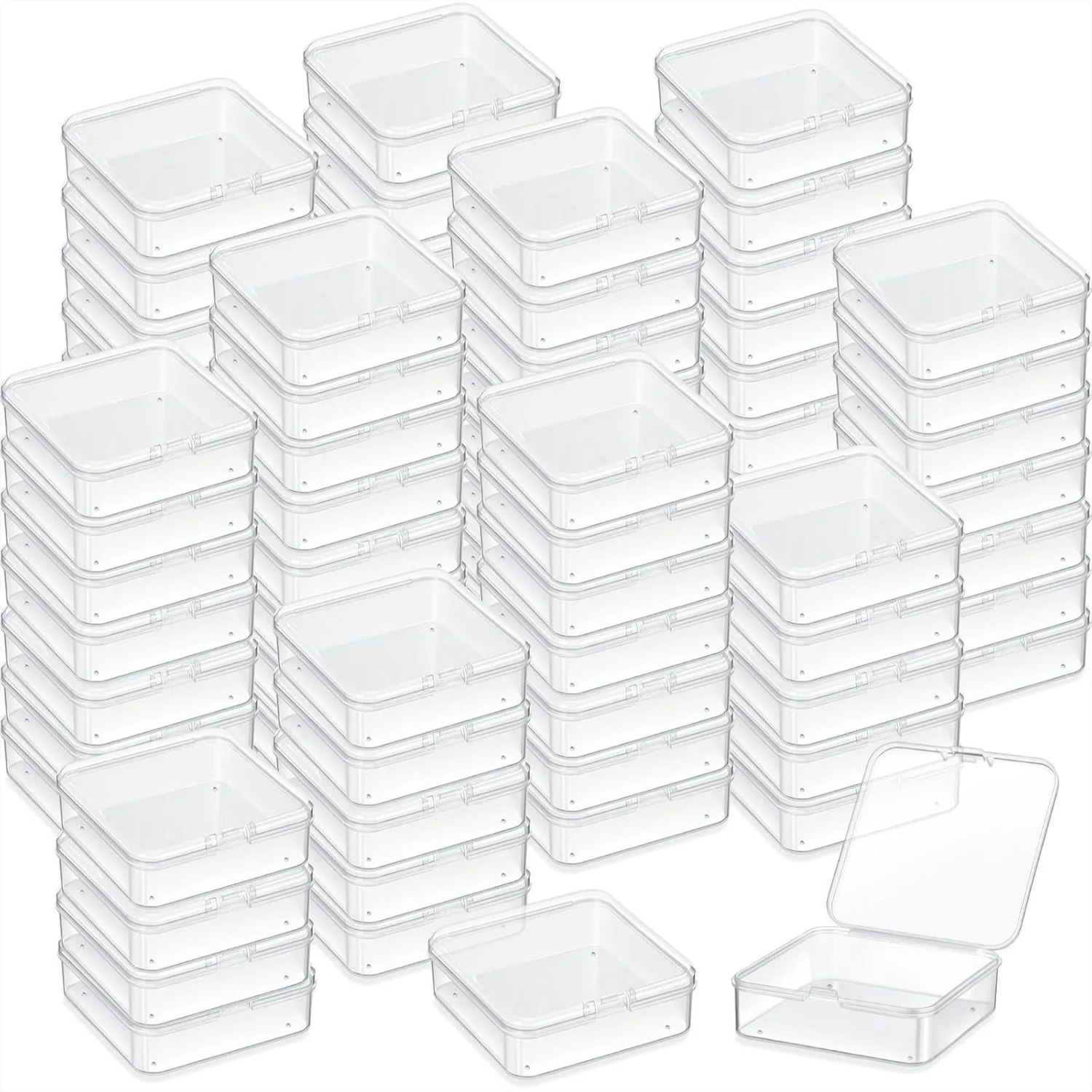 

100 Pcs 2.8x2.8x1 Inch Plastic Bead Storage Containers with Hinged Lid, Clear Organizer Box for Small Items DIY Craft Jewelry
