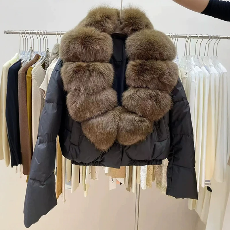 Large Faux Fur Collar Cotton Coat for Women Solid Color Elastic Hem Long Sleeved Quilted Jacket Winter Thicked Warm Outerwear