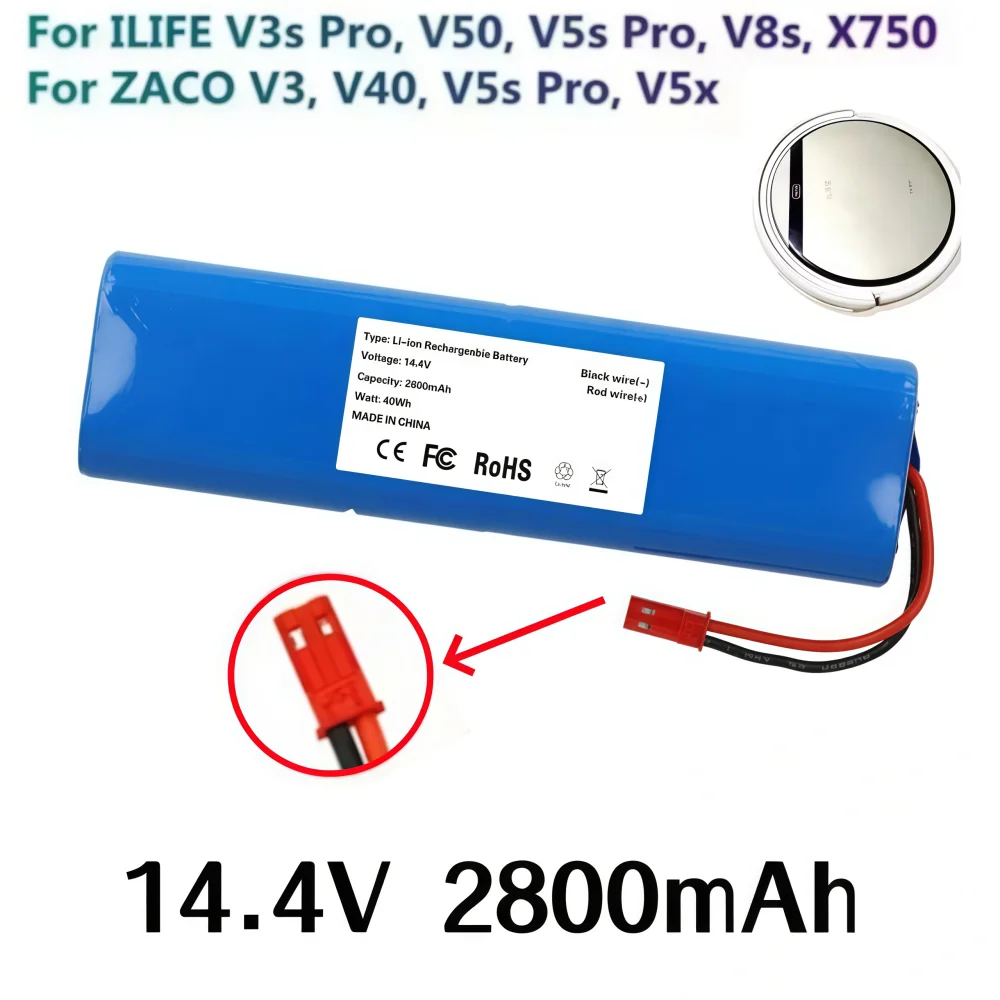 Original Li-lion Battery for ILIFE V3s Pro, V5s Pro, V8s, V8 Plus，V80，V80 Max，V80 Pro,V3s Max 18650 2800mAh 14.4V PX-B010