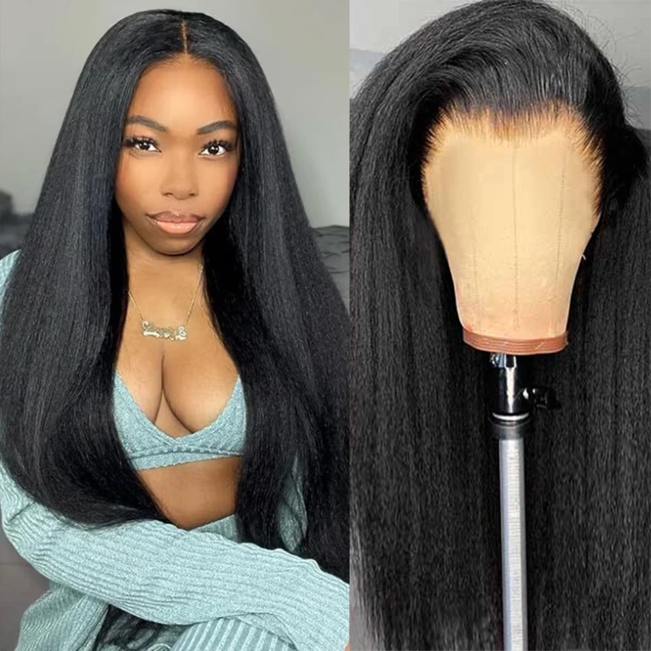 

Wear Go Glueless Kinky Straight HD Lace Frontal Wig 100% Human Hair Wigs 13x4 Yaki Straight Wig Pre plucked Ready To Go On Sale