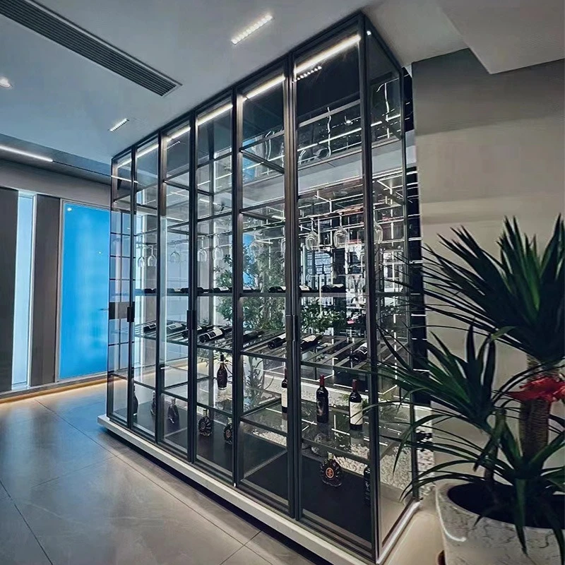 Glass wine cabinet, black, gray, silver.