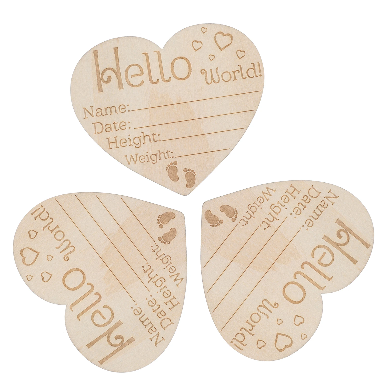 

3pcs Wood Name Sign For Baby Khaki Heart Shaped Birth Announcement Board Photo Props Baby Room Decor Newborn Signs