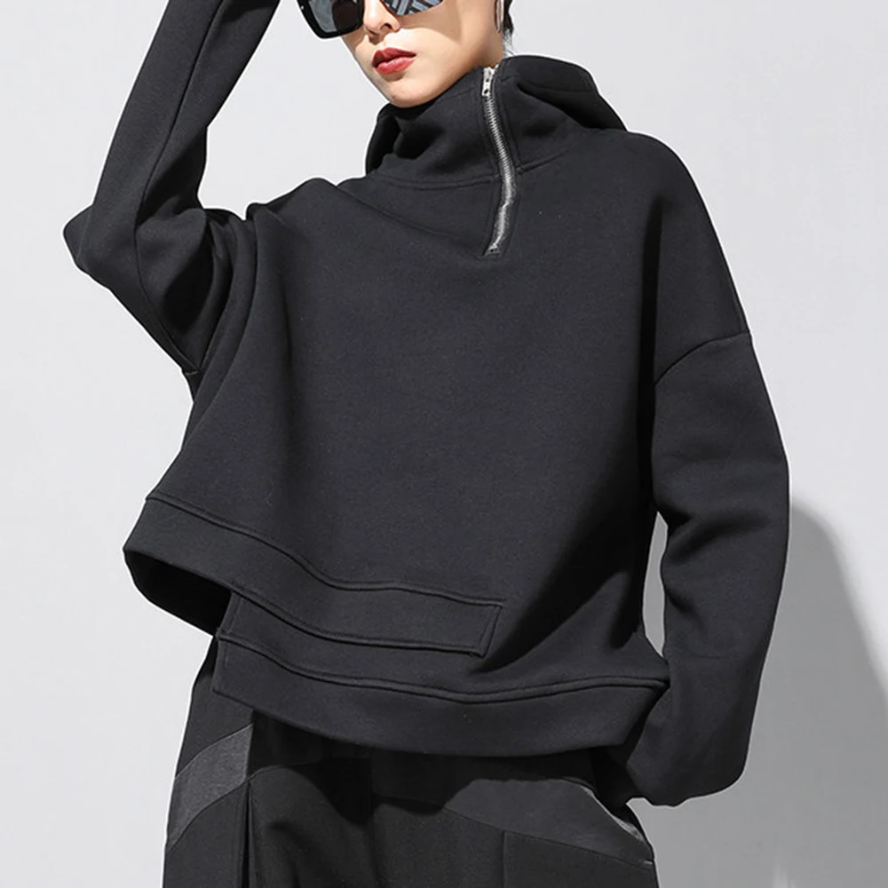 

Свитшот Y2K с асимметричным подолом, повседневное худи с вставками, весенняя унисекс-модель в уличном стиле, молодежный тренд, топ с длинным рукавом, унисекс