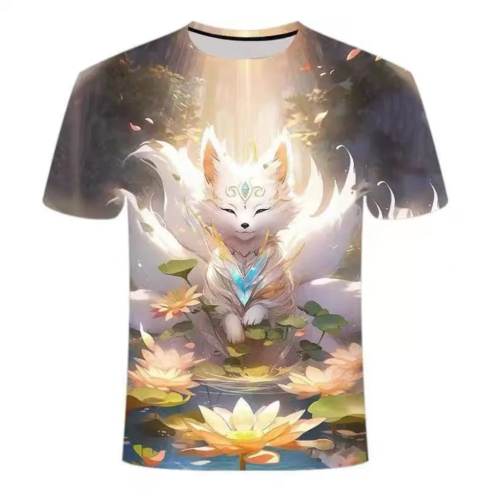 3d printing nine tail Sky Fox digital printed summer men's T-shirt crewneck short-sleeved top casual sports