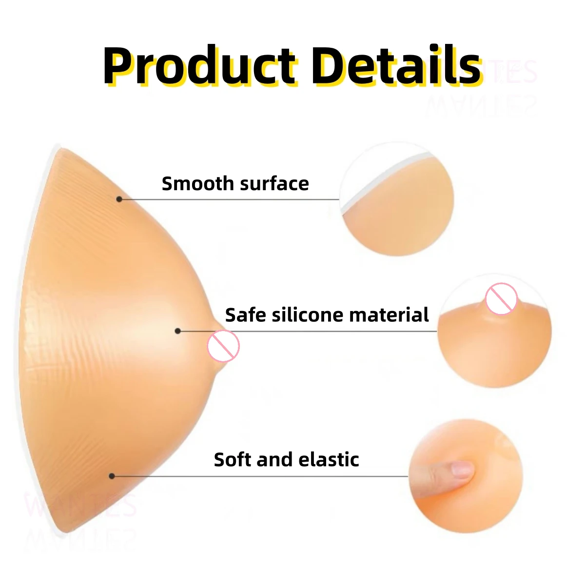 Single PC Silicone Breast Form,Skin Tone/Transparent,Pearl Particles,Concave Base Triangle, Crossdressing,For After Mastectomy