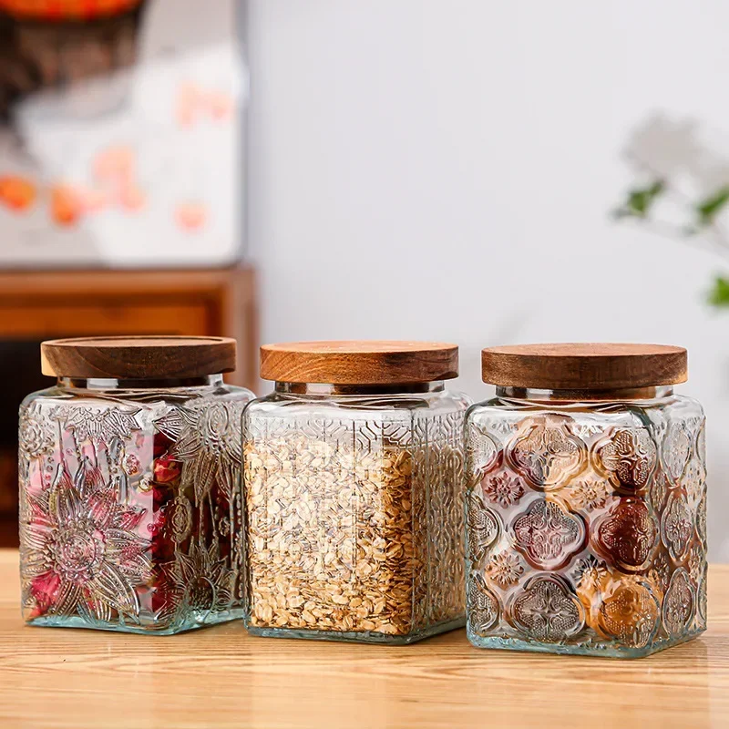 Glass Cans for Food Storage Containers Mason Jar Glass Pots Airtight Lids Useful Things for Kitchen Box Transparent Boxes Sealed