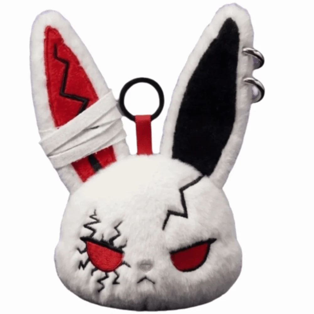 PP Cotton Plush Bunny Keychain Gothic Animal Wounded Rabbit Keyring Dark Style Hoop Earrings Cute Furry Bag Pendant Halloween