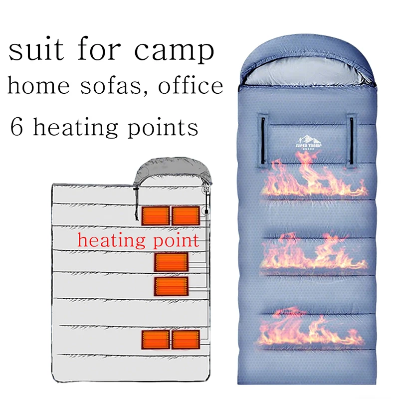 Camping USB Heating Sleeping Bag Thickened Hiking Connection To Power Bank Winter Autumn Sleeping Bag Outdoor Survival Camp Gear