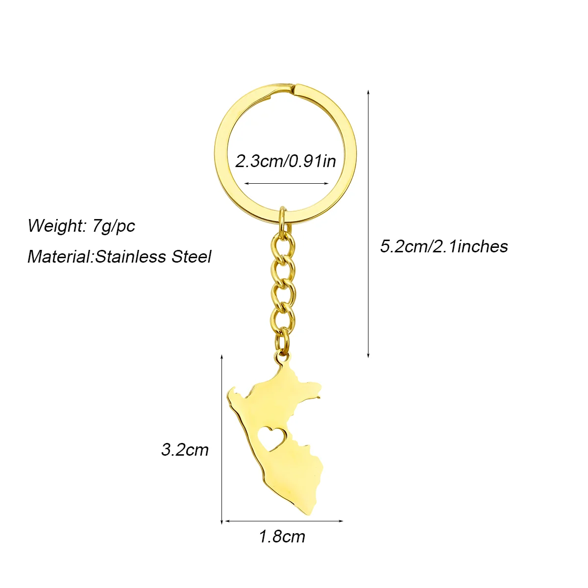 1Pcs Heart‑Shaped Peru City Name Map Pendant Keychain Titanium Steel Ethnic Charm Graduation Gift for Men Women