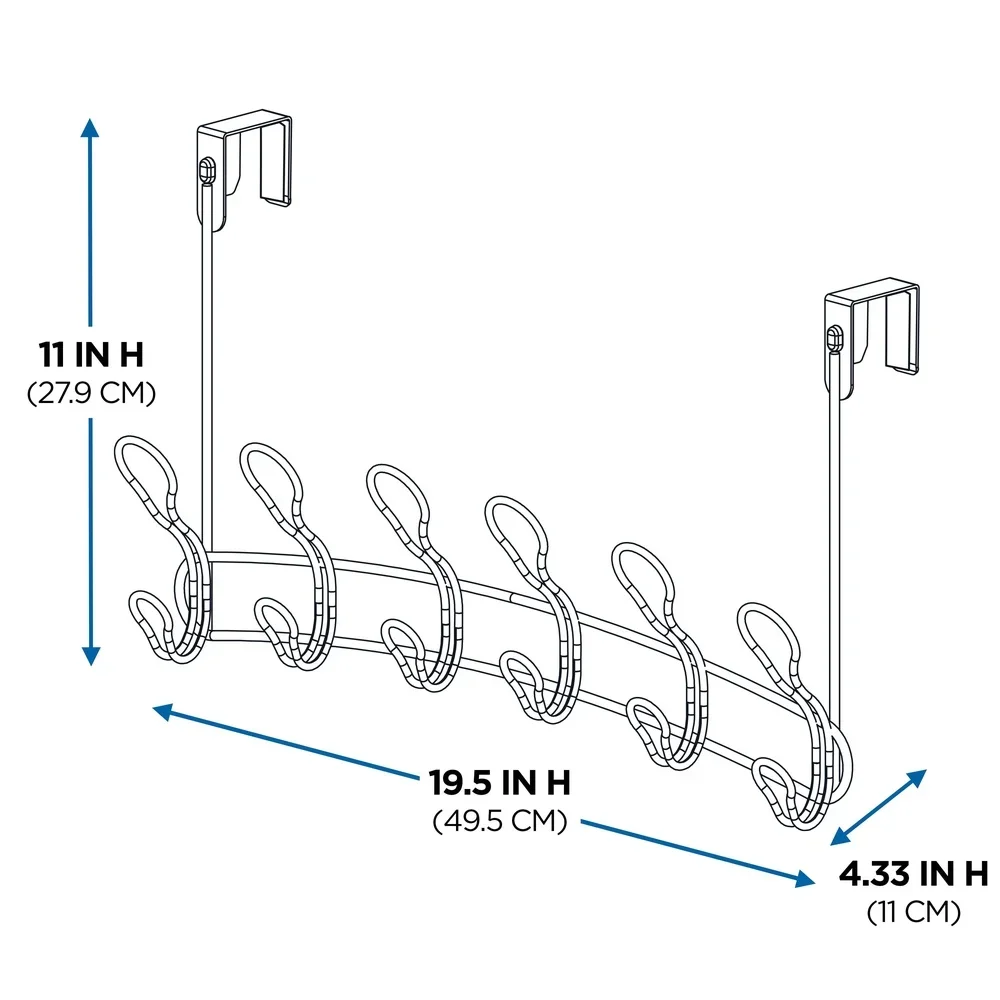 رف خطاف فوق الباب، 6 خطافات مزدوجة، بدون حل تخزين للحفر، منظم إكسسوارات الملابس
