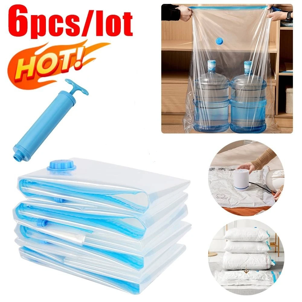 6pcs Reusable Vacuum Bag and Pump Cover for Clothes Storing Large Compression Empty Bag Travel Accessories Storage Container - Image 2