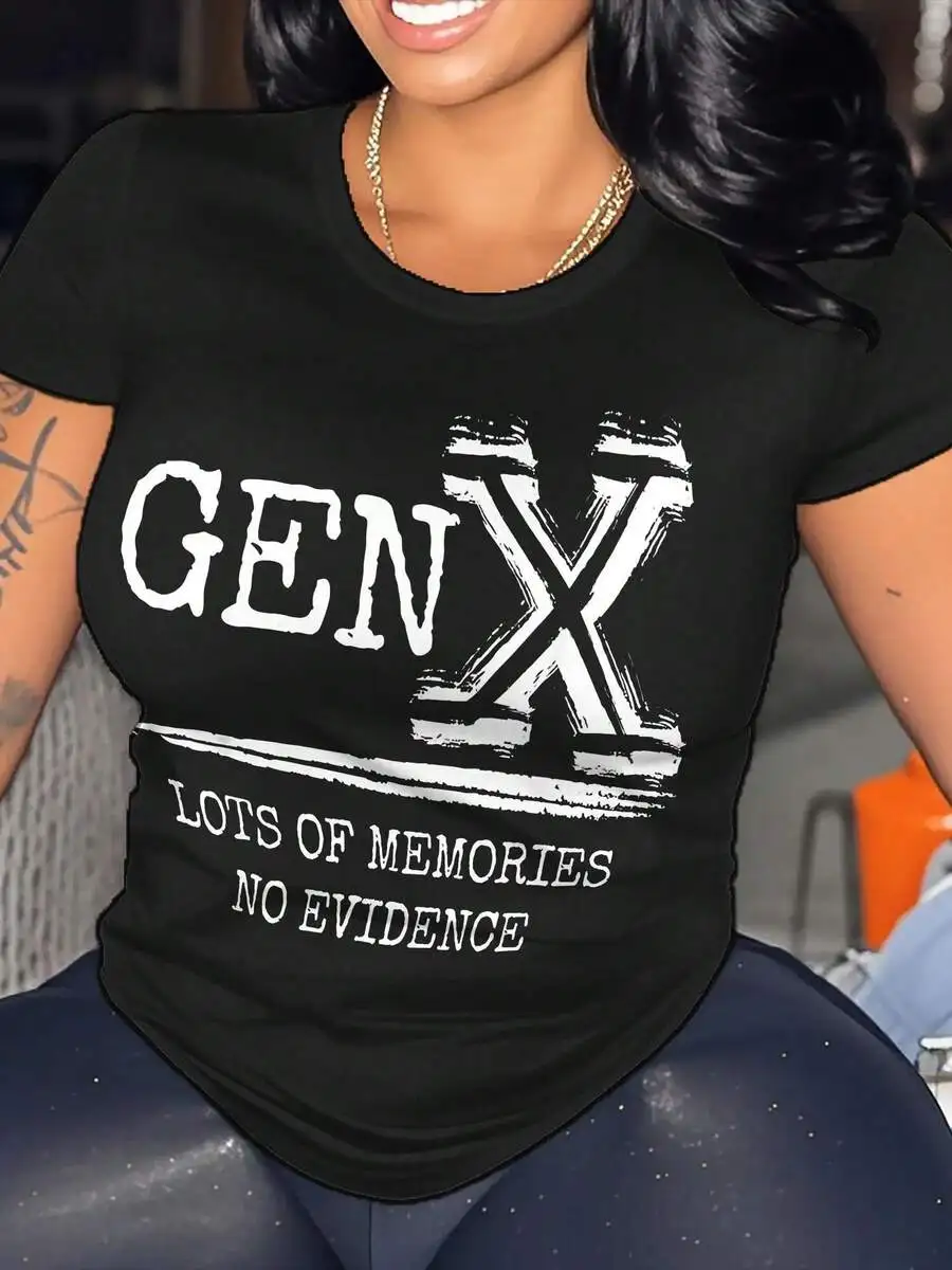 

Black Plus Size Graphic Tee For Women Gen X Lots Of Memories No Evidence Print Relaxed Fit