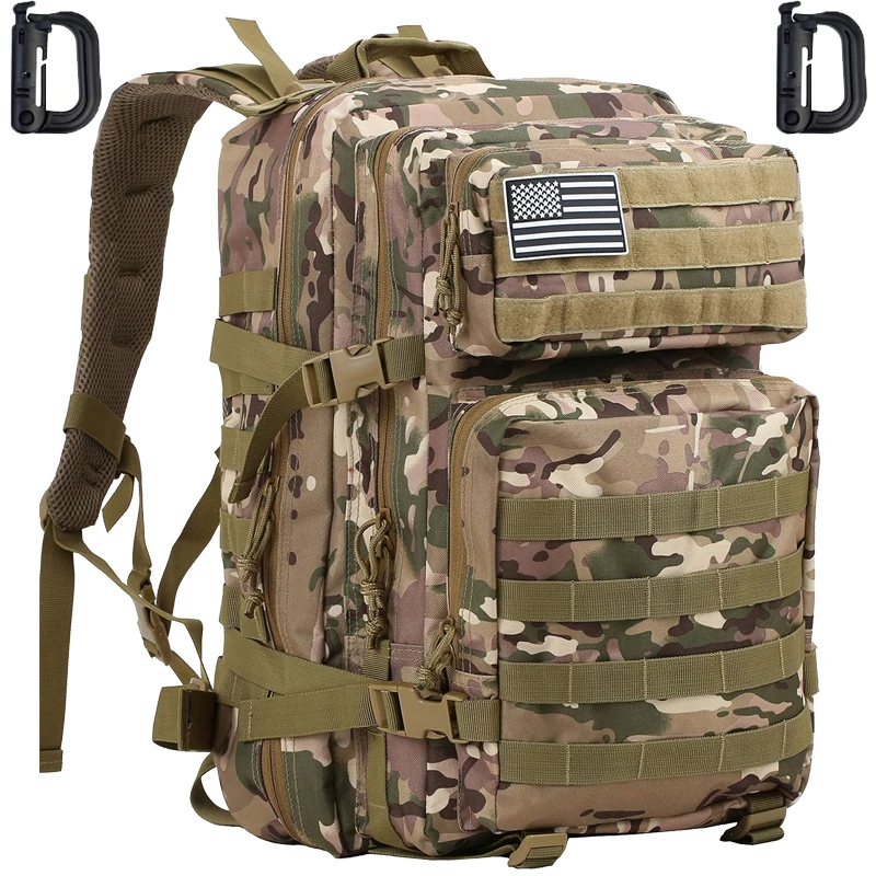 45L Outdoor Backpack Large 3 Day Assault Pack Molle Bag Rucksack Bug Out Bag for Camping Hunting Hiking With  2 D-Ring