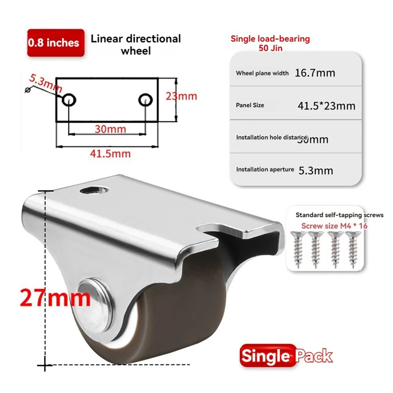 PORK-Mini Fixed Caster Wheels ,Low Profile Small Casters With Screws, Silent Rubber Rigid Caster Wheels For Furniture 8 Pack