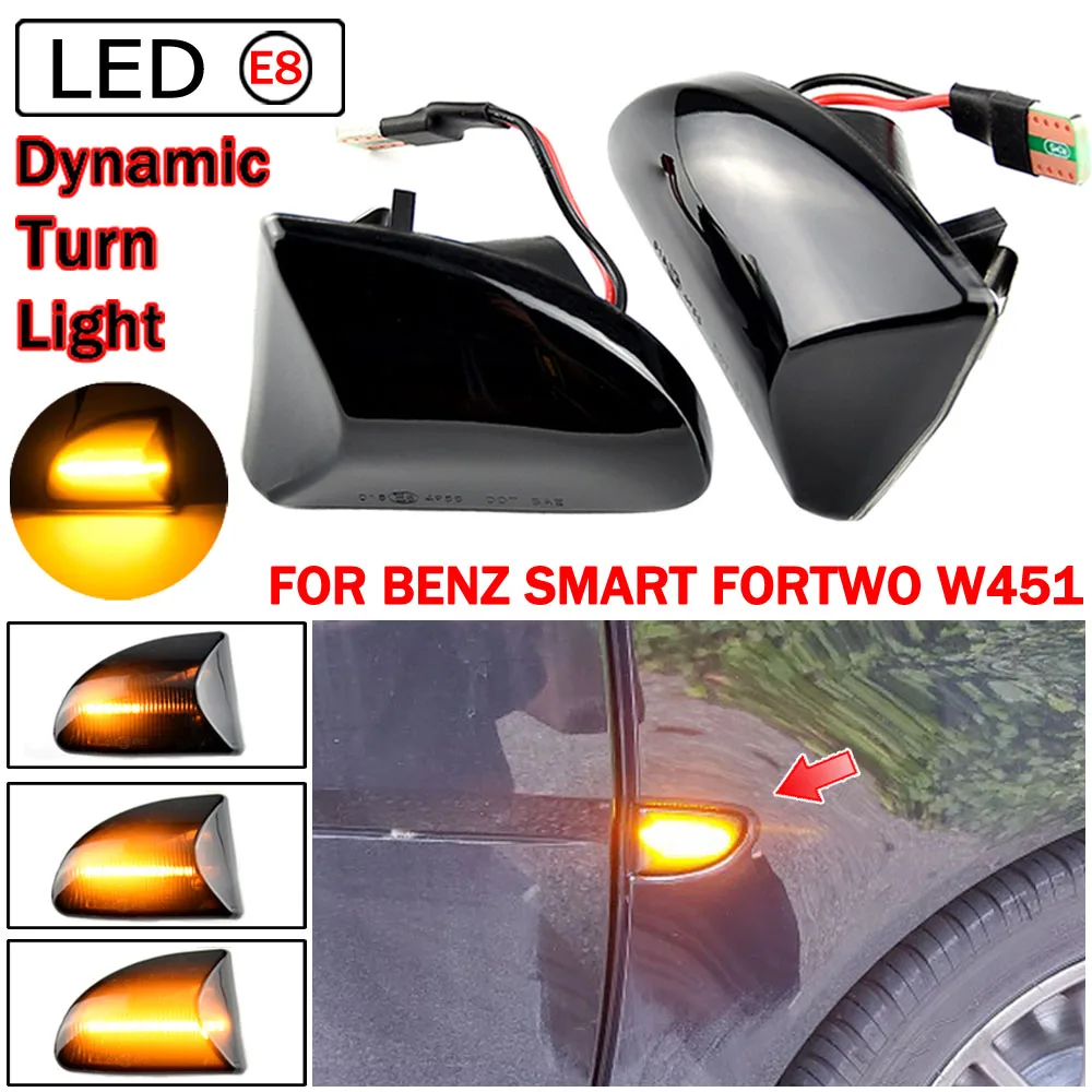 2PCS Smoked lens Amber LED Dynamic side Marker light turn signal lights for Smart Fortwo 451 MK1 & MKII 2007-2015