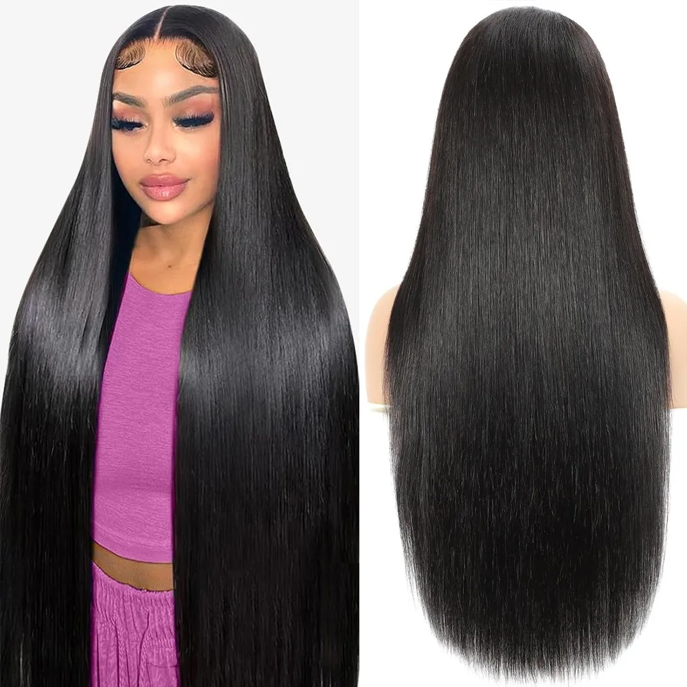 Perruque Lace Front Wig 13x4 de densité 200%, cheveux humains brésiliens, pré-épilés avec des cheveux de bébé, perruque noire lisse pour femmes, aspect naturel