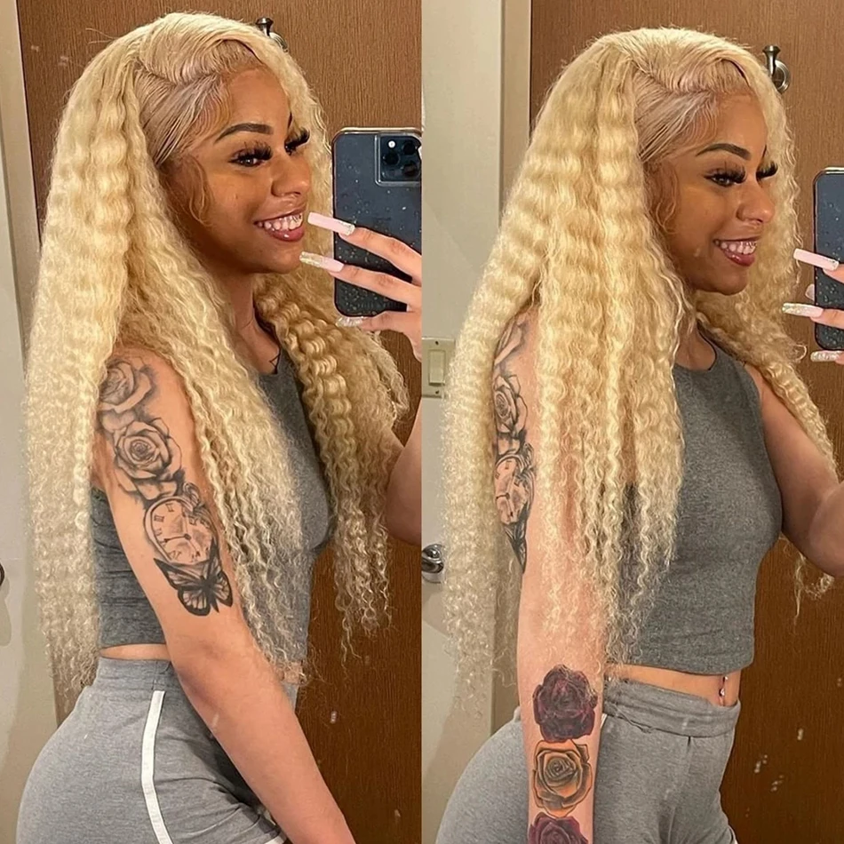 Honey Blonde Deep Wave 13x6 Lace Frontal Human Hair Curly 613 Transparent Lace Front Colored Wig Water Wave For Women