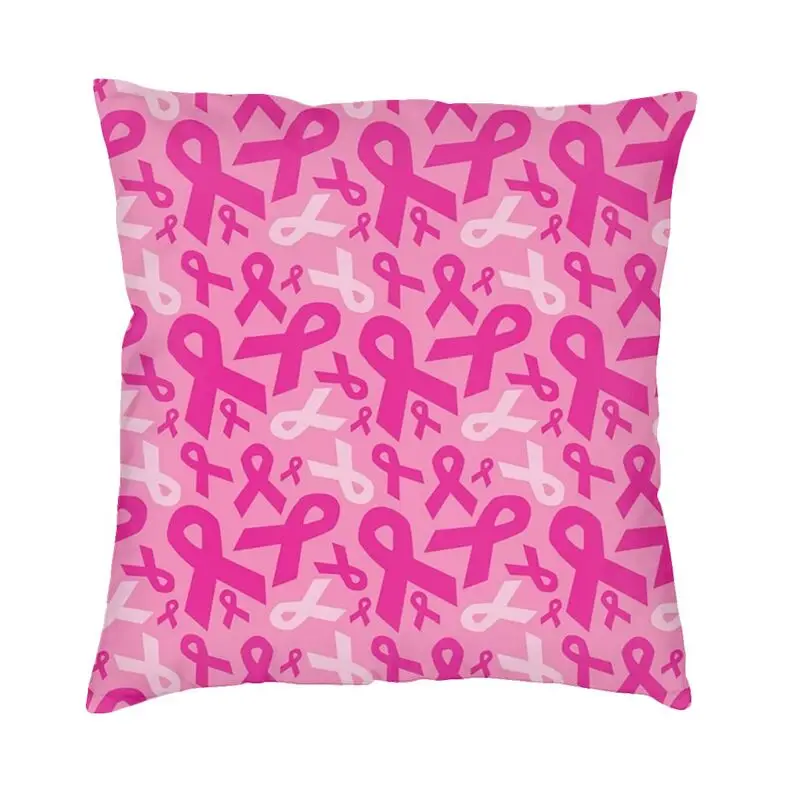 Nordic Floral Pink Breast Cancer Awareness Ribbon Cushion Cover for Sofa Polyester Pillow Case Bedroom Decoration Pillowcase