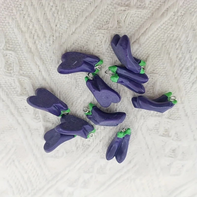 10pcs resin 3D eggplant vegetable pendant, DIY jewelry making earrings, keychain accessories