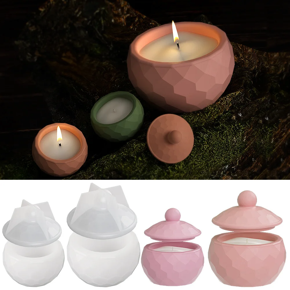 Round Cut Candle Jar with Lid Silicone Mold DIY Nordic Simple Design Storage Box Succulent Flower Pot Cement Gypsum Resin Molds